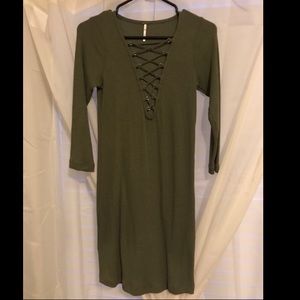 3/4 sleeve cotton lace up dress